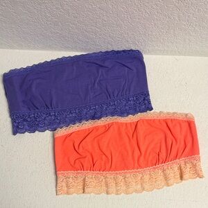 NWT Victoria's Secret Lace Trim Bandeau Set - Purple & Coral LG